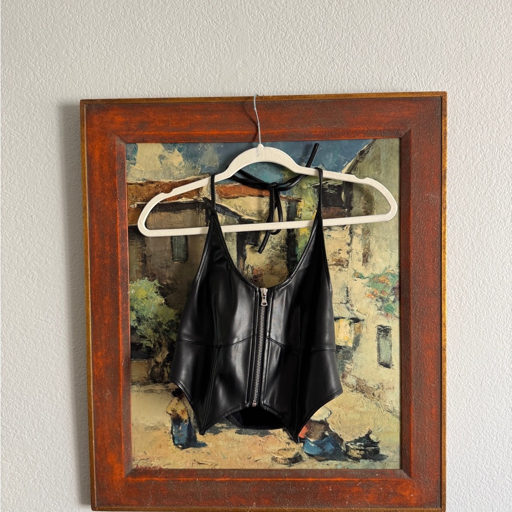 Tiger Mist Black Leather Crop Top